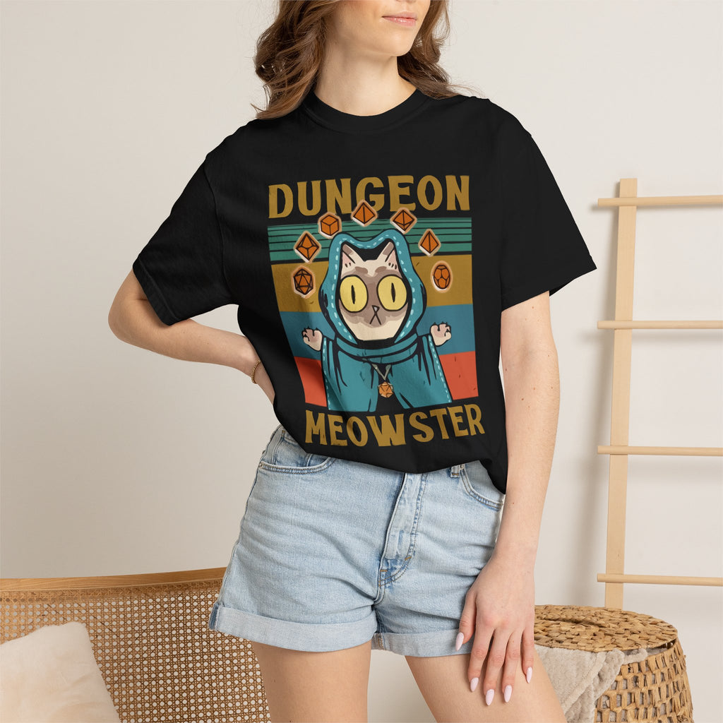 Dungeon Meowster T-Shirt | Cat Wizard RPG Design, Retro Colors