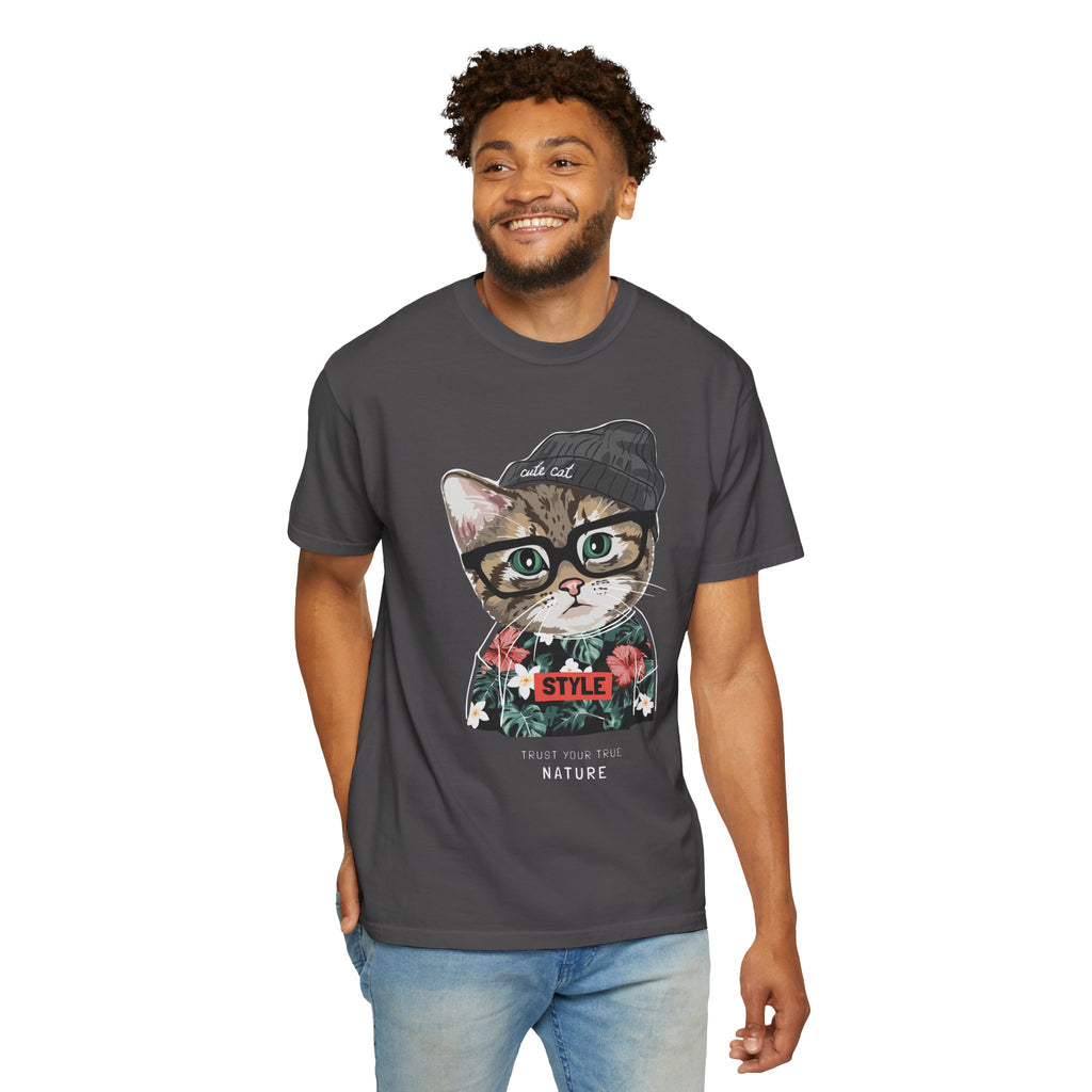 Hipster Cat with Glasses and Beanie T-Shirt | Floral 'Style' Sweater Graphic