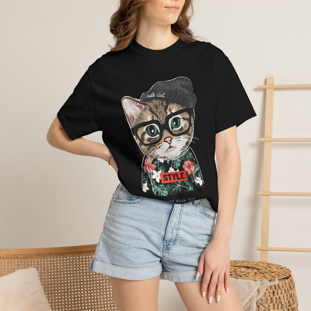 Hipster Cat with Glasses and Beanie T-Shirt | Floral 'Style' Sweater Graphic