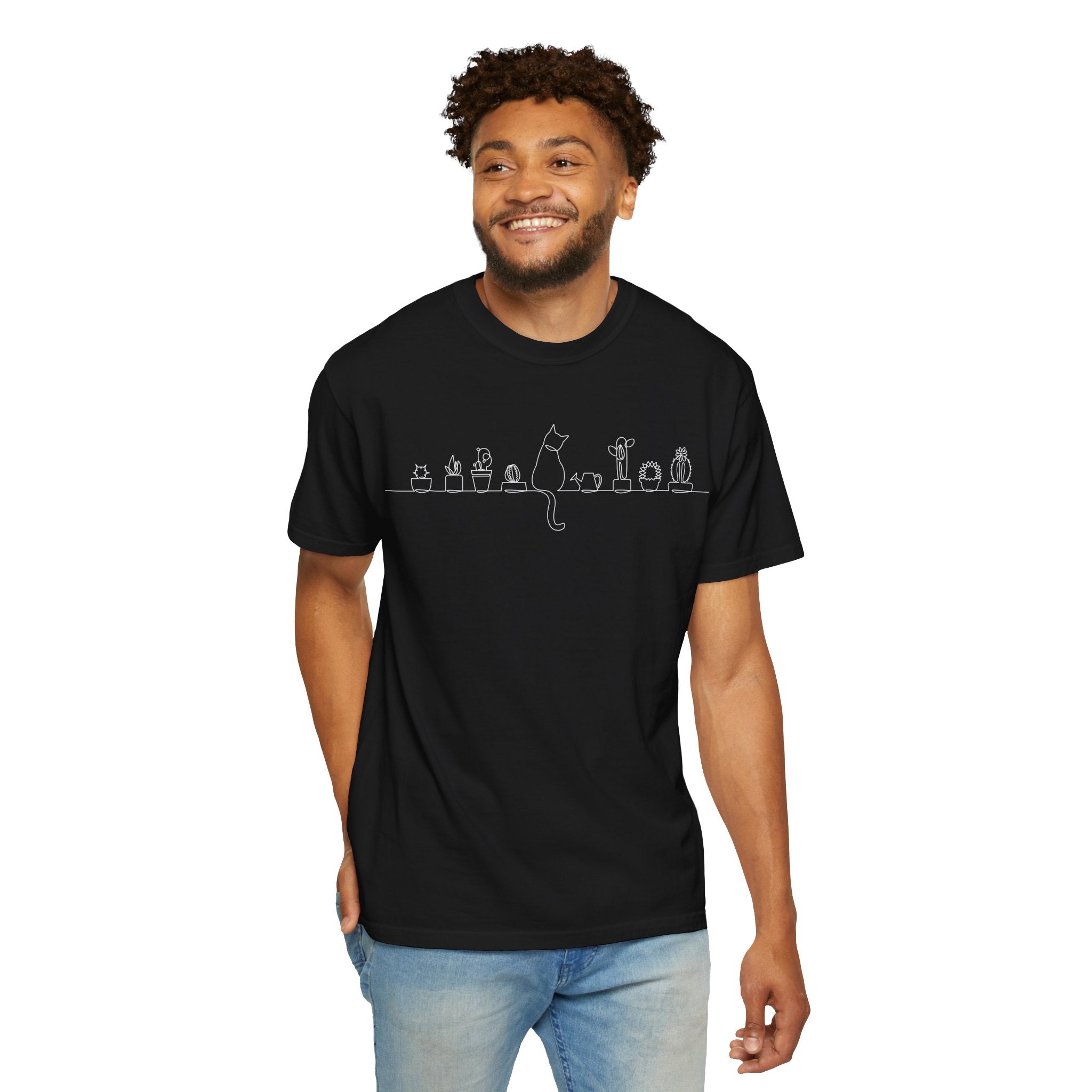 Cat Lineup T-Shirt | Minimal White Cat Silhouette Shirt