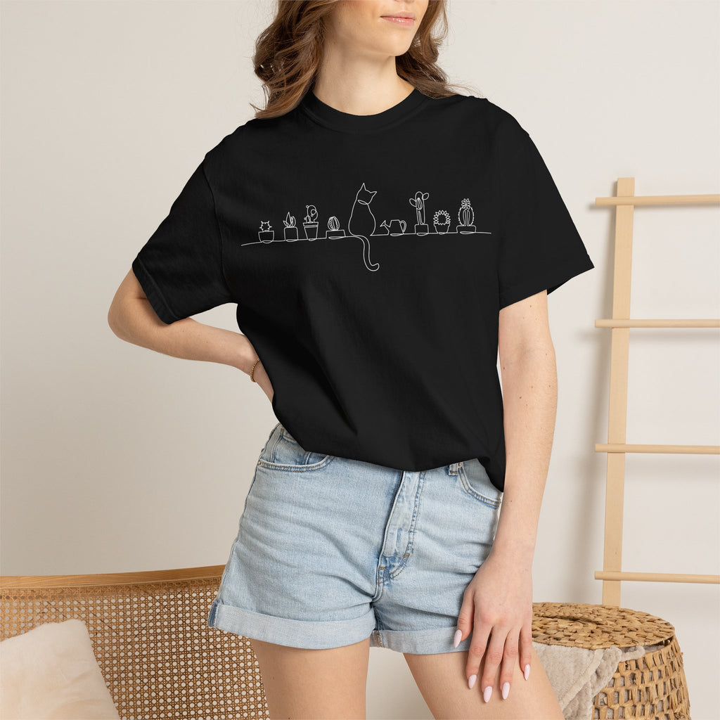 Cat Lineup T-Shirt | Minimal White Cat Silhouette Shirt