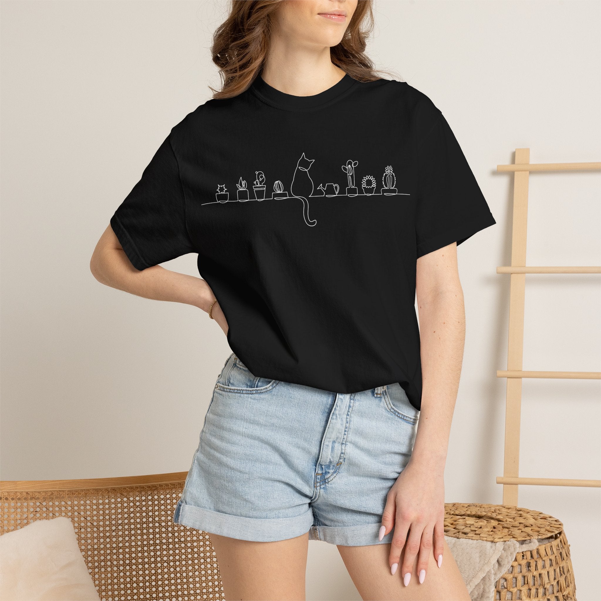 Cat Lineup T-Shirt | Minimal White Cat Silhouette Shirt