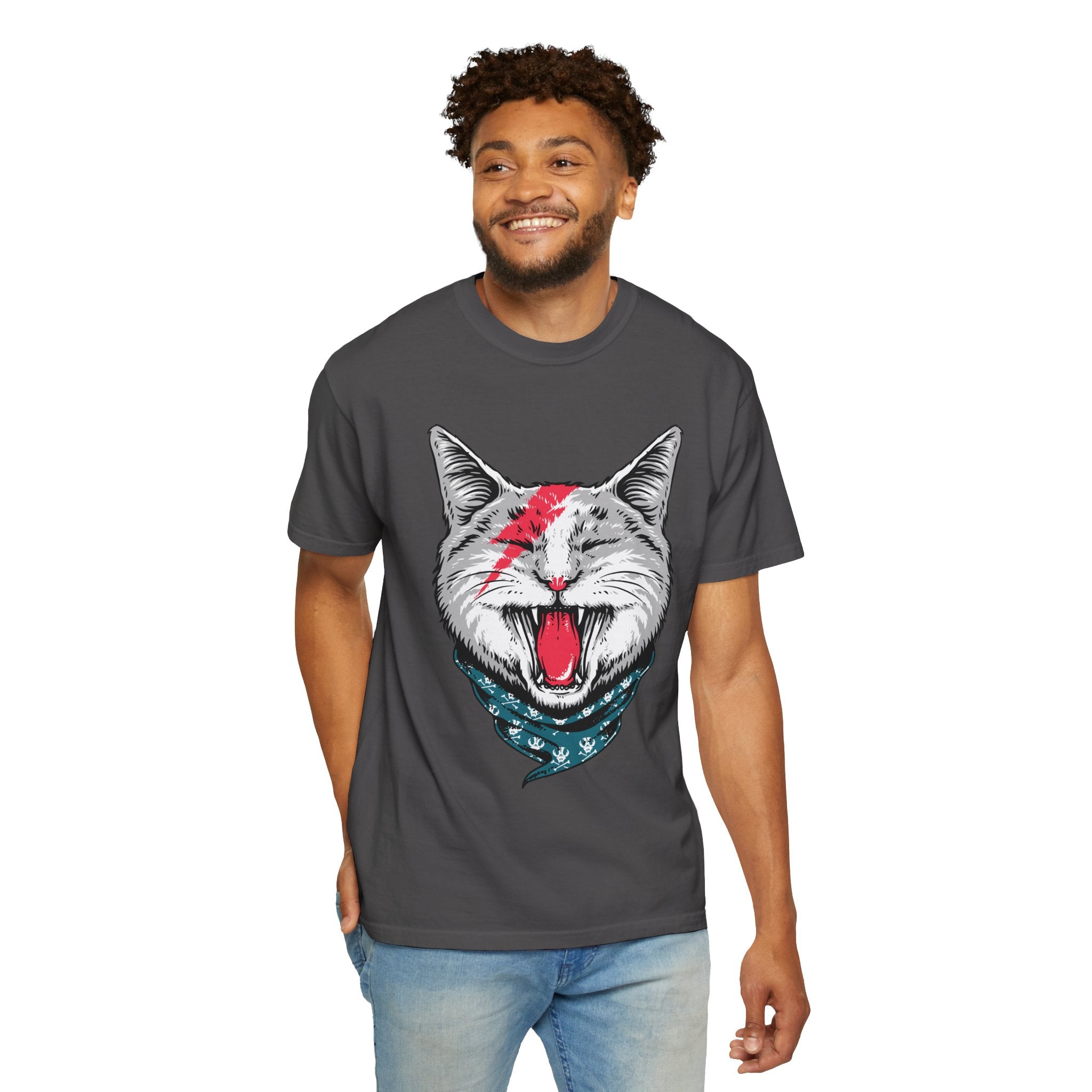 Roaring Cat with Lightning Bolt Tee | Graphic Cat T-Shirt