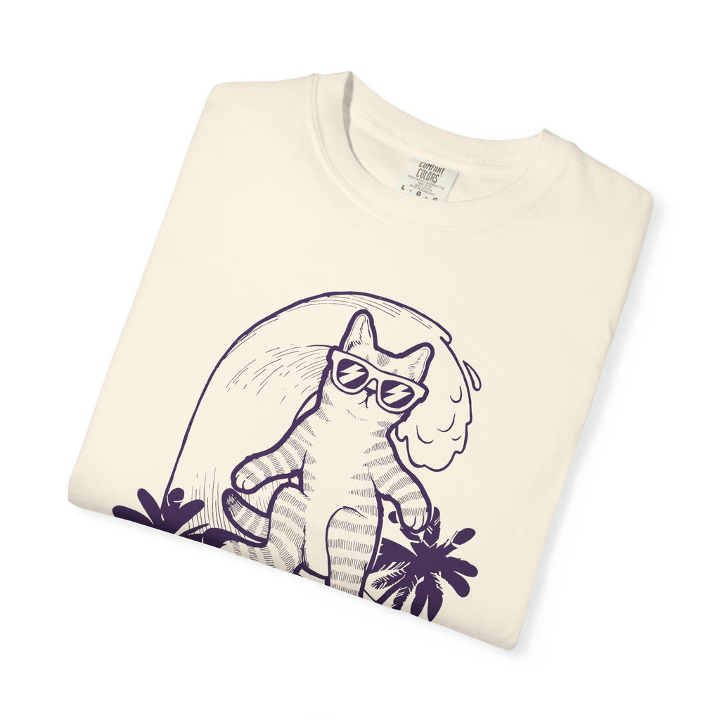 Aloha Surfing Cat T-Shirt | Tropical Palm Graphic