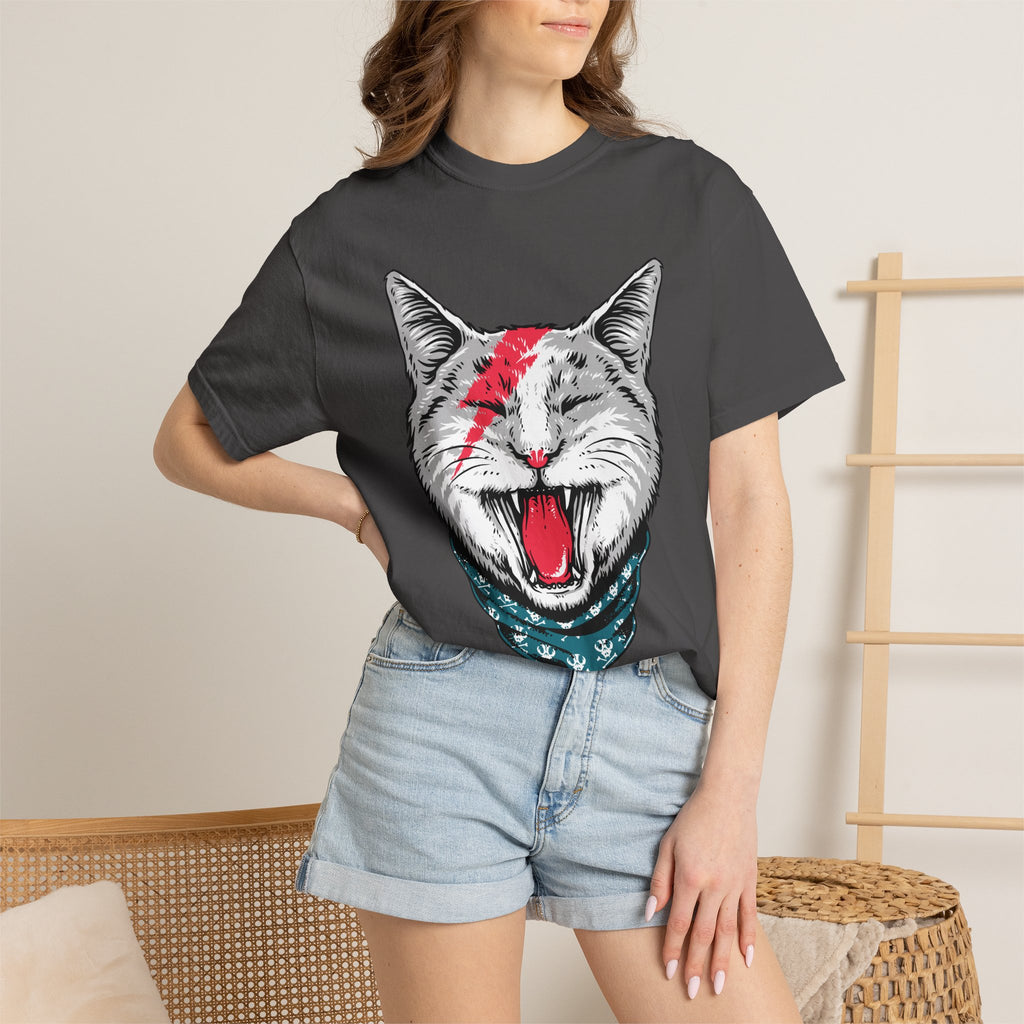 Roaring Cat with Lightning Bolt Tee | Graphic Cat T-Shirt