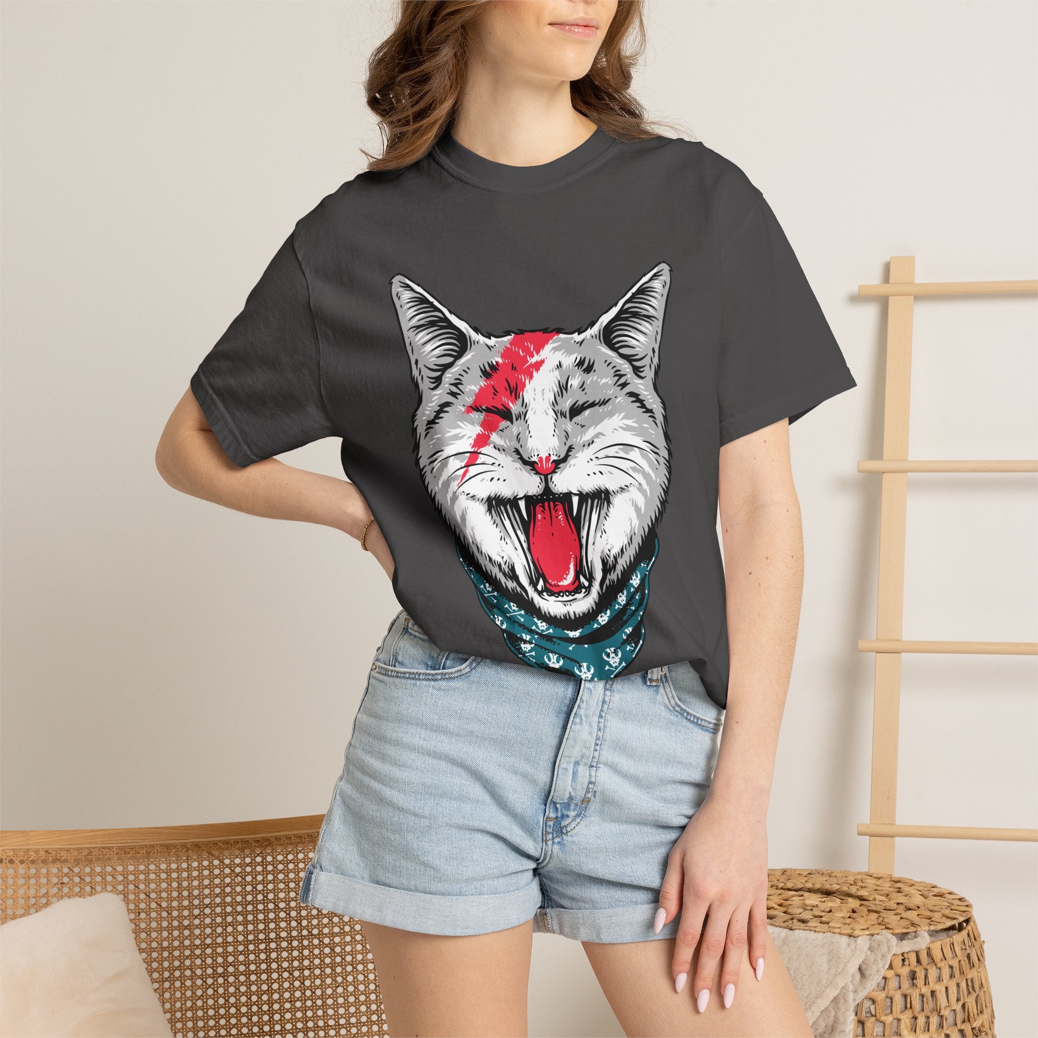 Roaring Cat with Lightning Bolt Tee | Graphic Cat T-Shirt