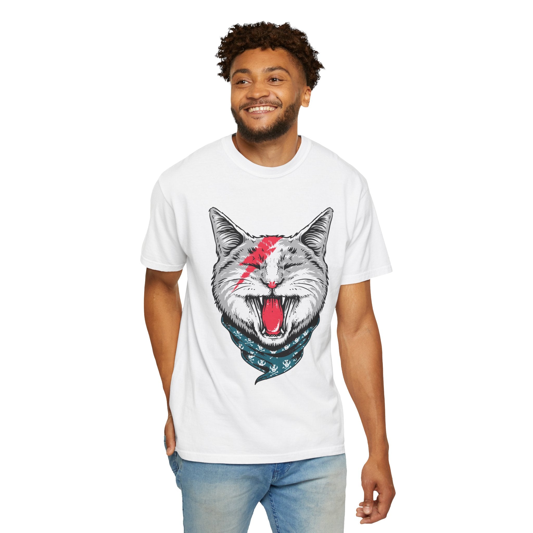 Roaring Cat with Lightning Bolt Tee | Graphic Cat T-Shirt