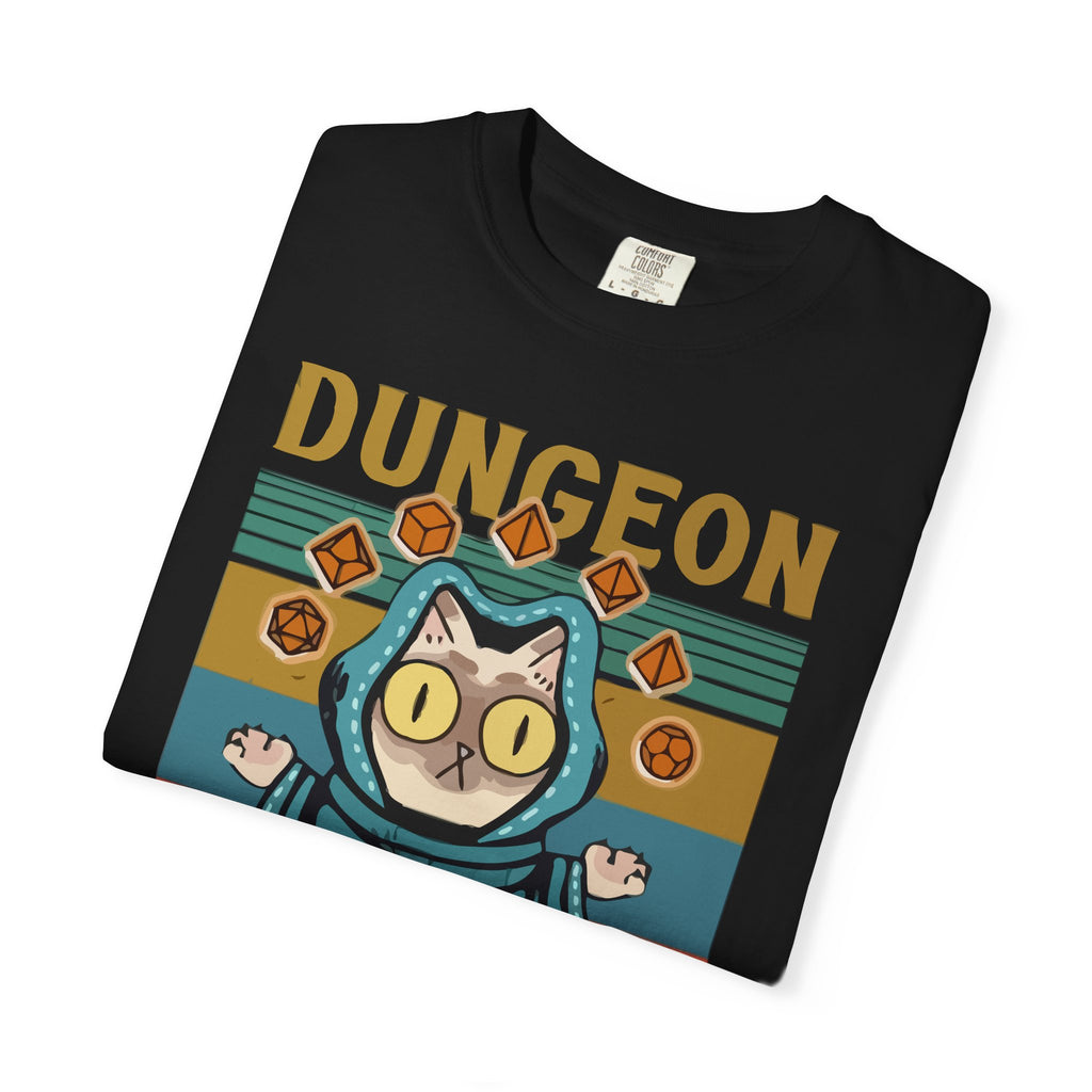 Dungeon Meowster T-Shirt | Cat Wizard RPG Design, Retro Colors