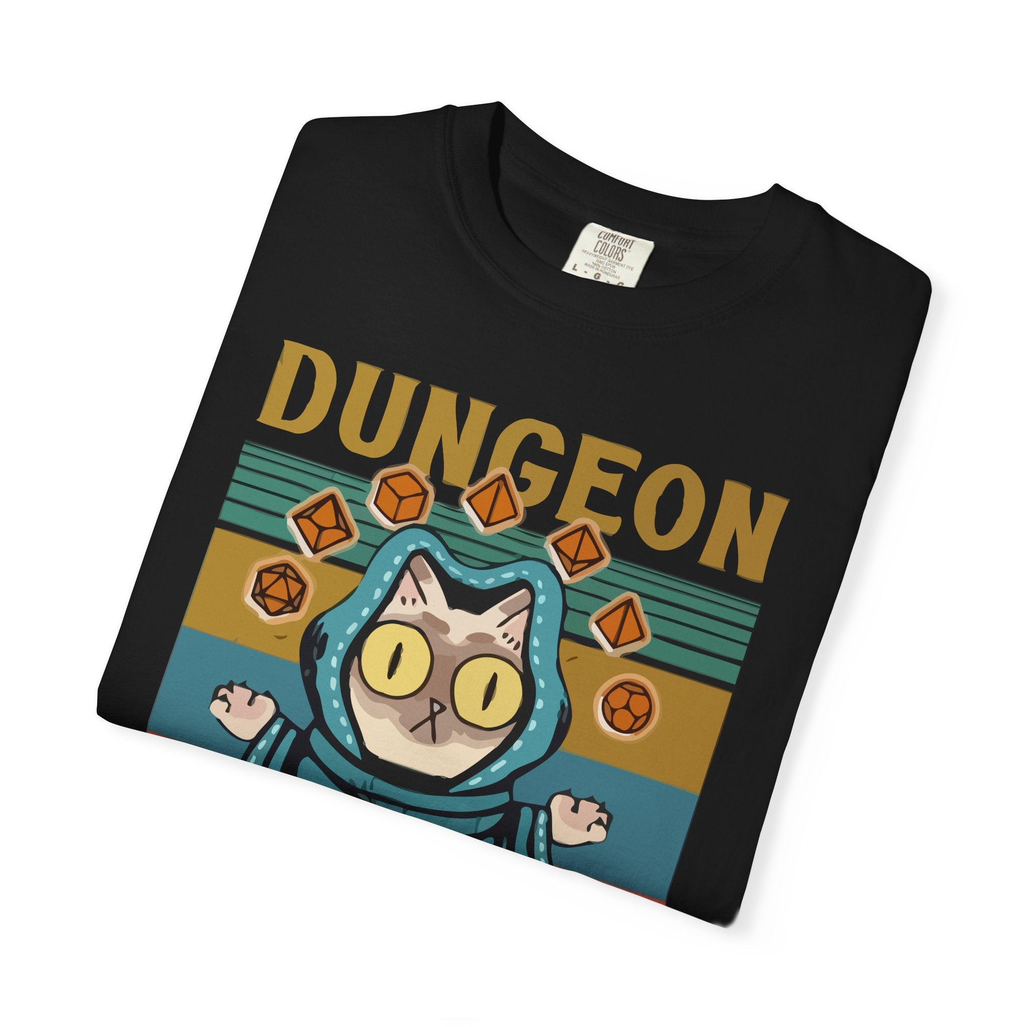 Dungeon Meowster T-Shirt | Cat Wizard RPG Design, Retro Colors