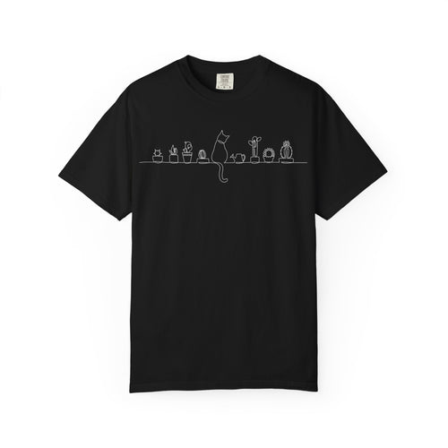 Cat Lineup T-Shirt | Minimal White Cat Silhouette Shirt
