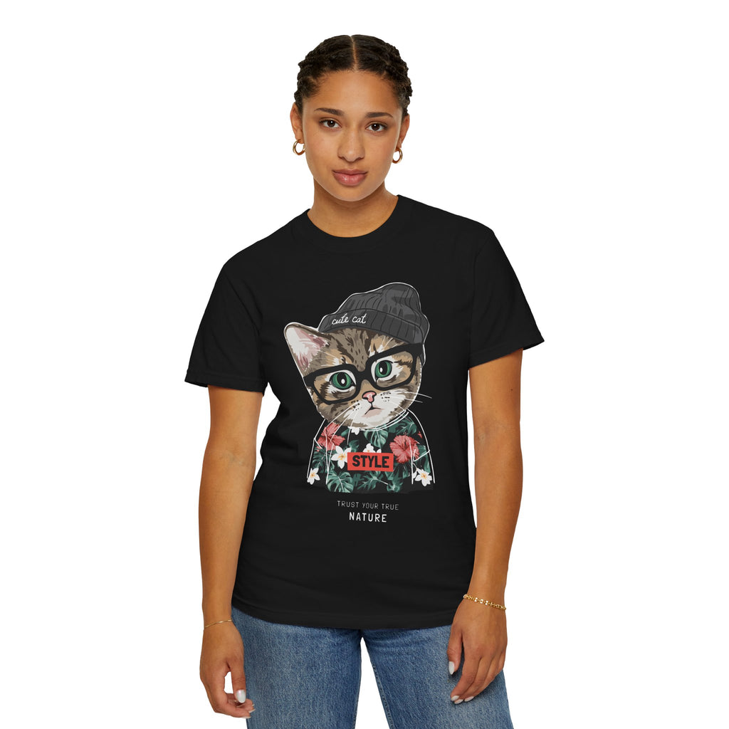 Hipster Cat with Glasses and Beanie T-Shirt | Floral 'Style' Sweater Graphic