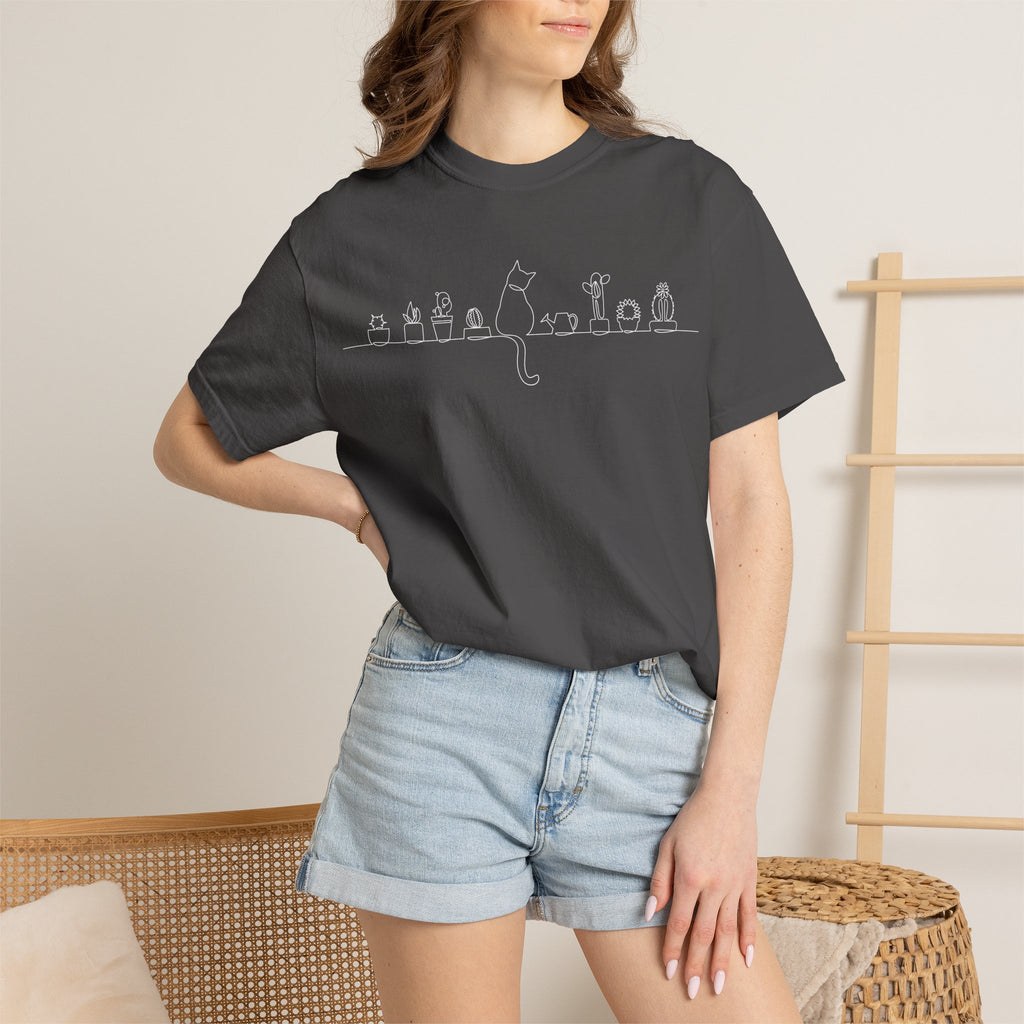 Cat Lineup T-Shirt | Minimal White Cat Silhouette Shirt