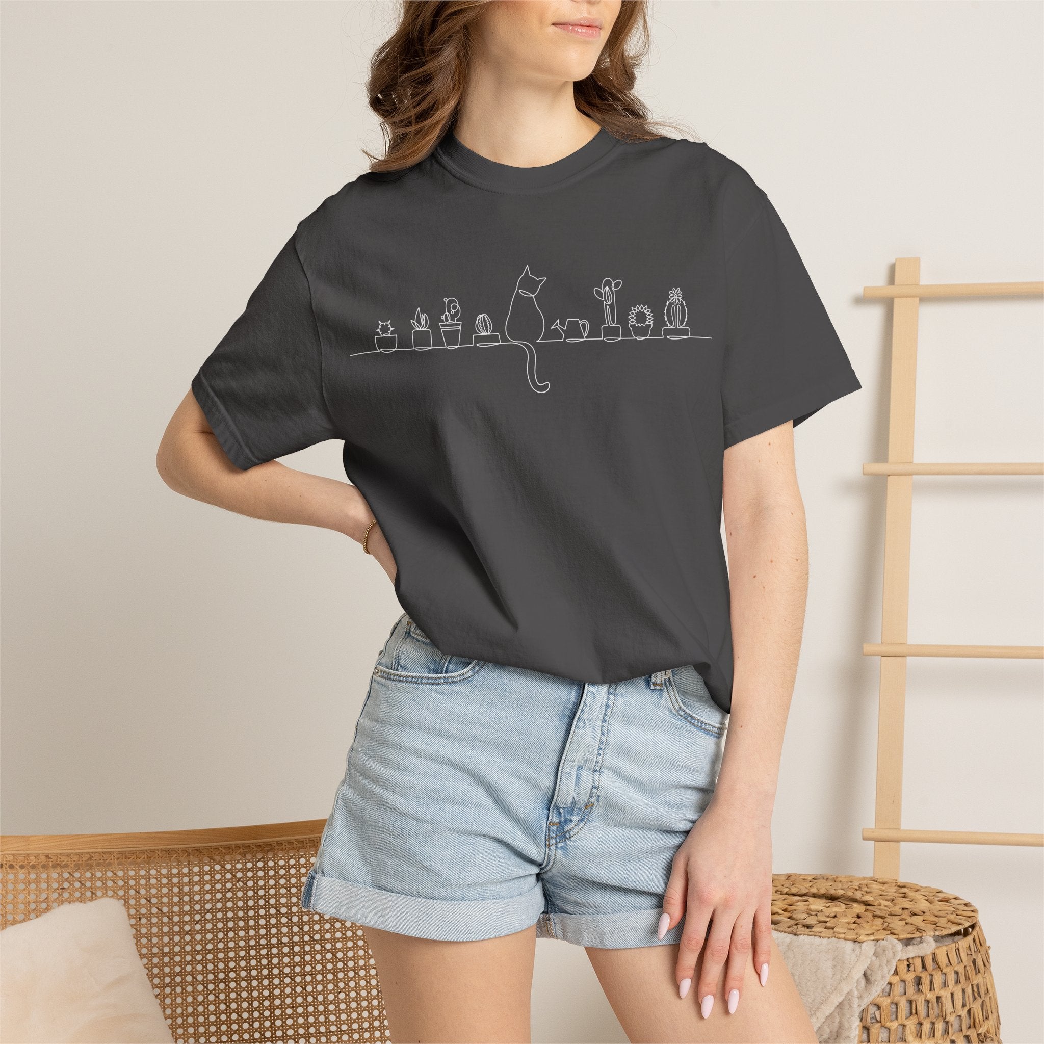 Cat Lineup T-Shirt | Minimal White Cat Silhouette Shirt