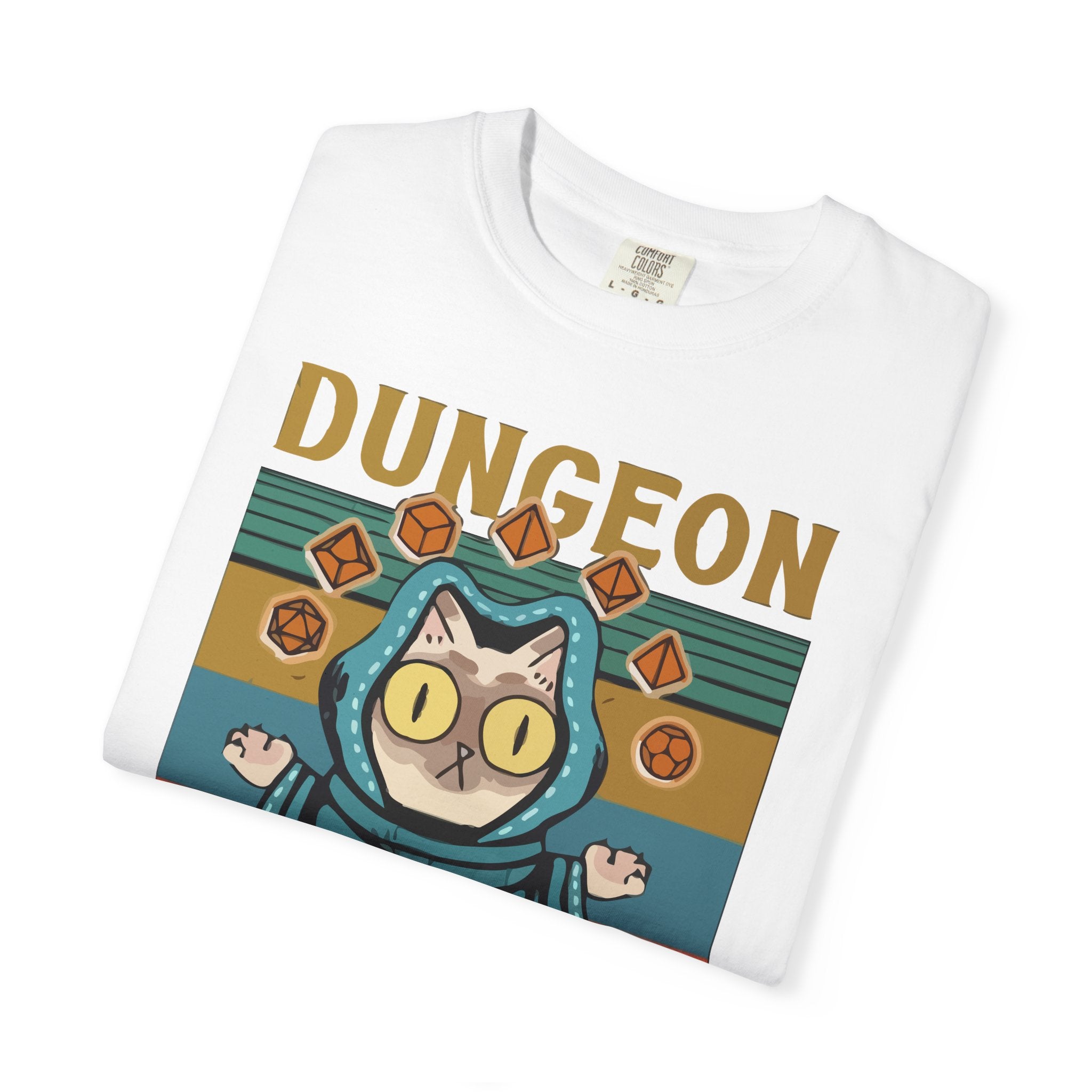 Dungeon Meowster T-Shirt | Cat Wizard RPG Design, Retro Colors