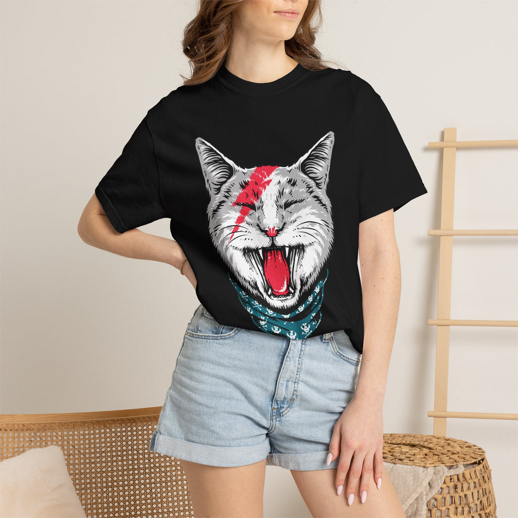 Roaring Cat with Lightning Bolt Tee | Graphic Cat T-Shirt