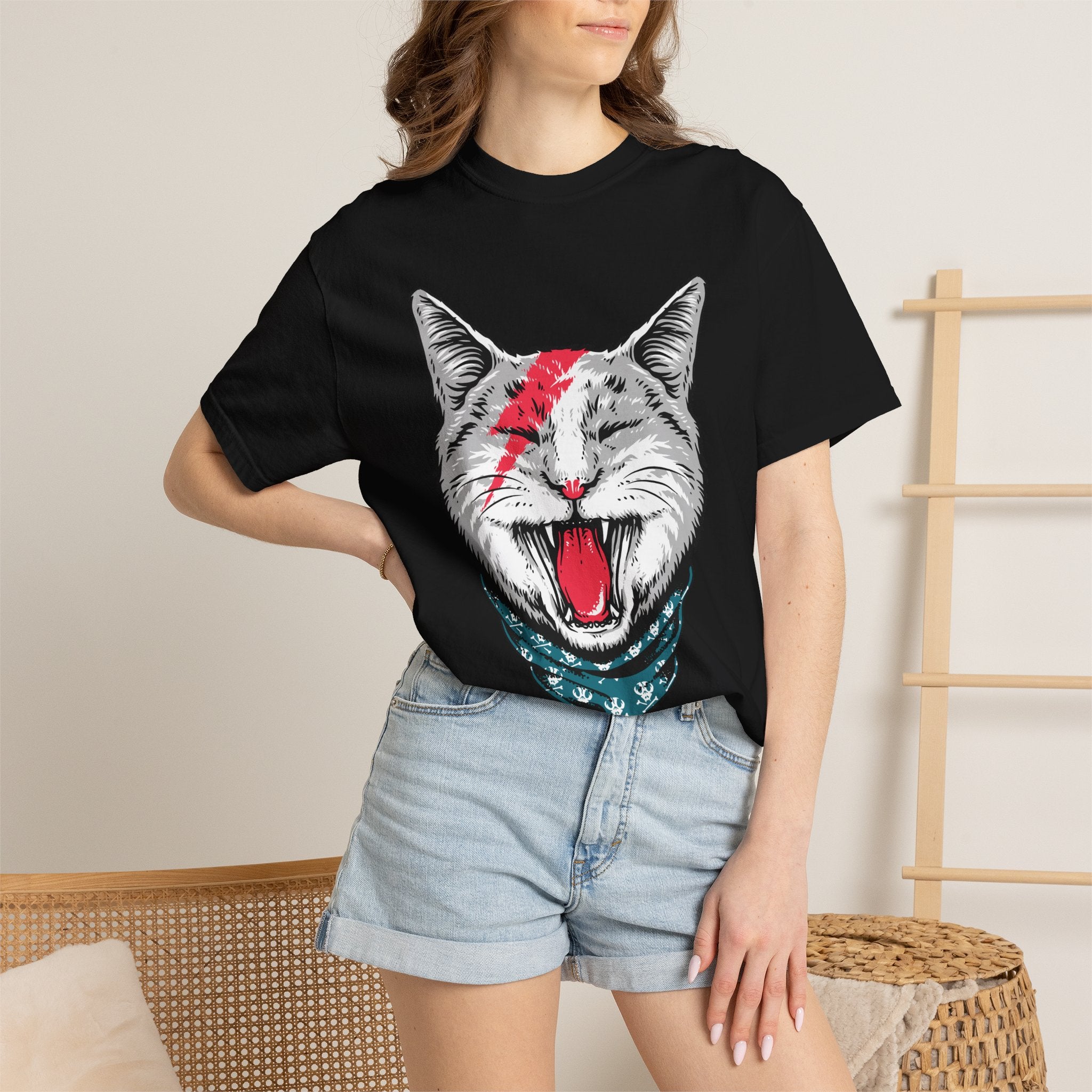 Roaring Cat with Lightning Bolt Tee | Graphic Cat T-Shirt