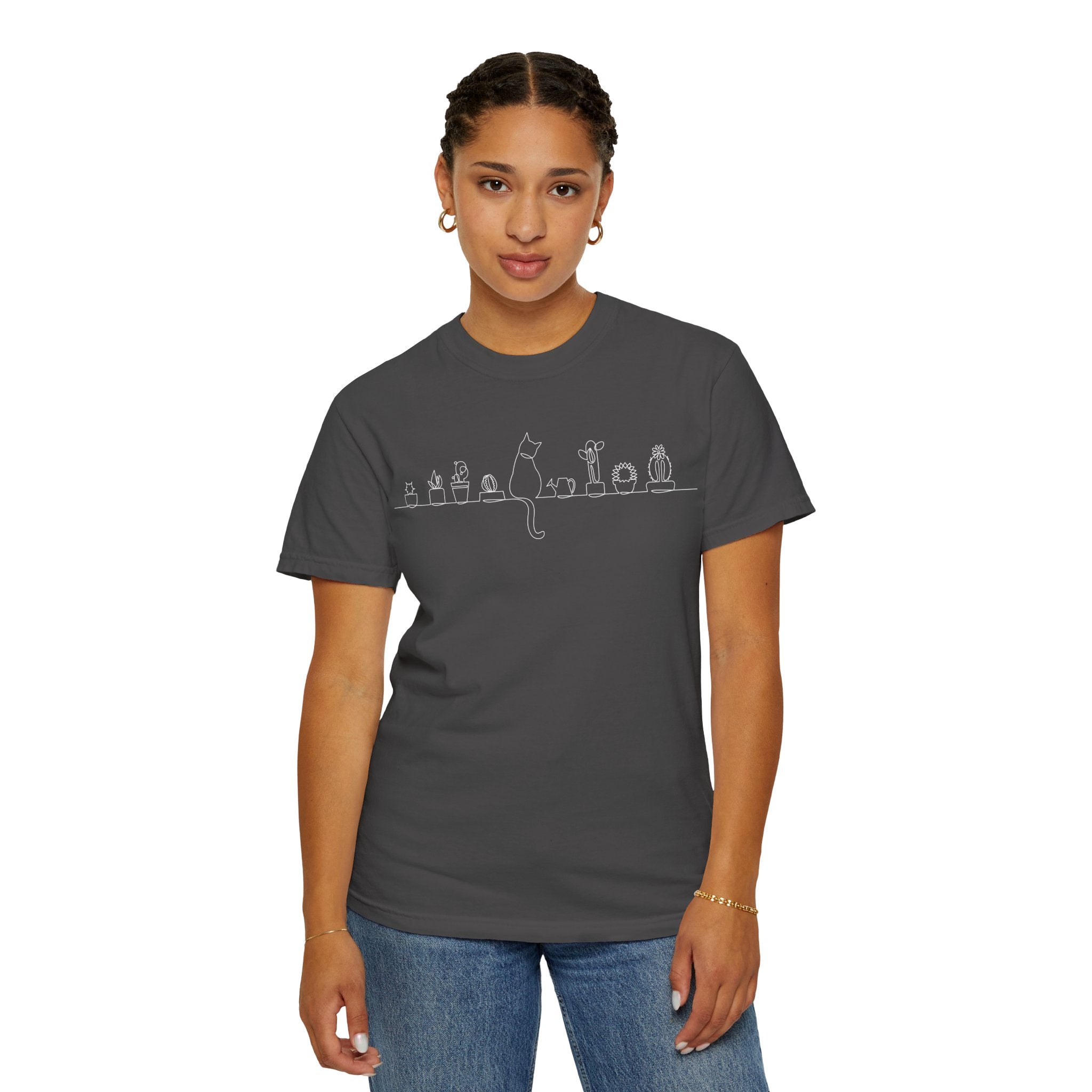 Cat Lineup T-Shirt | Minimal White Cat Silhouette Shirt
