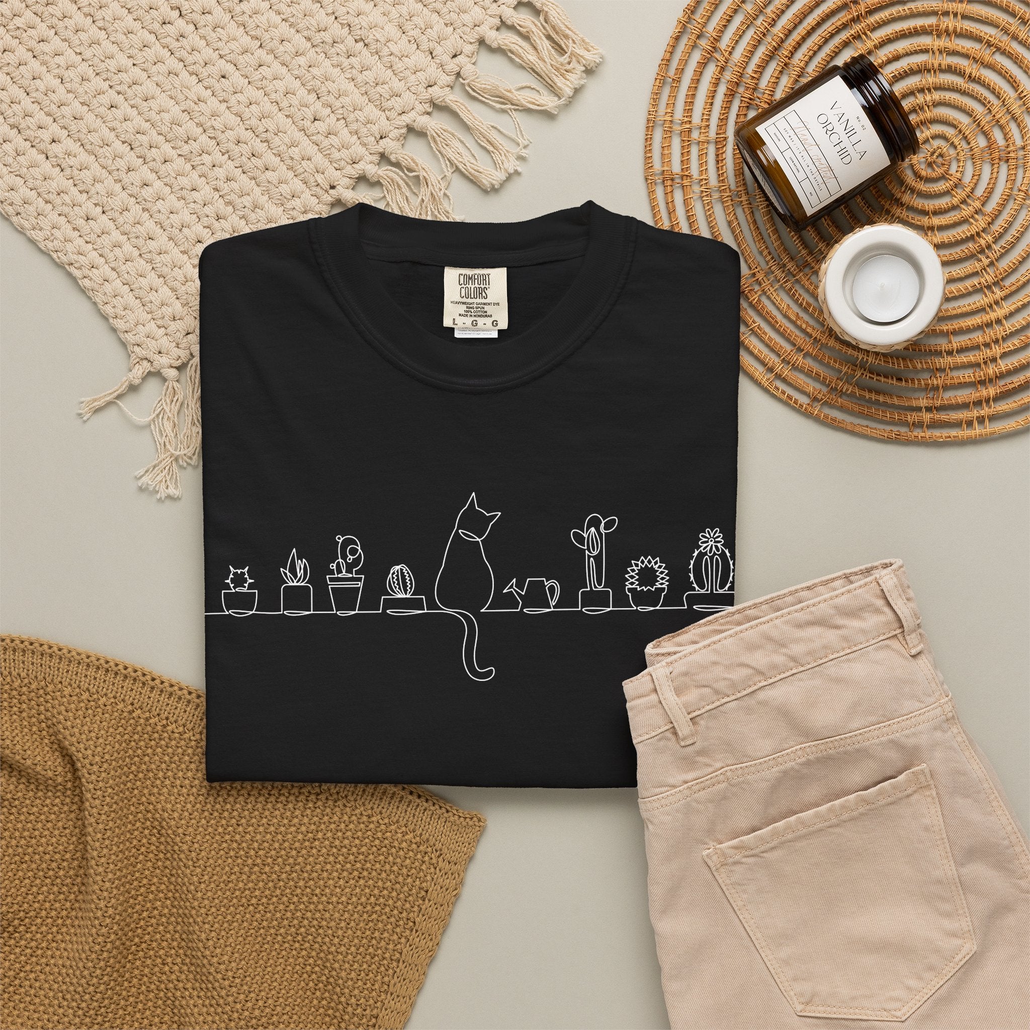 Cat Lineup T-Shirt | Minimal White Cat Silhouette Shirt