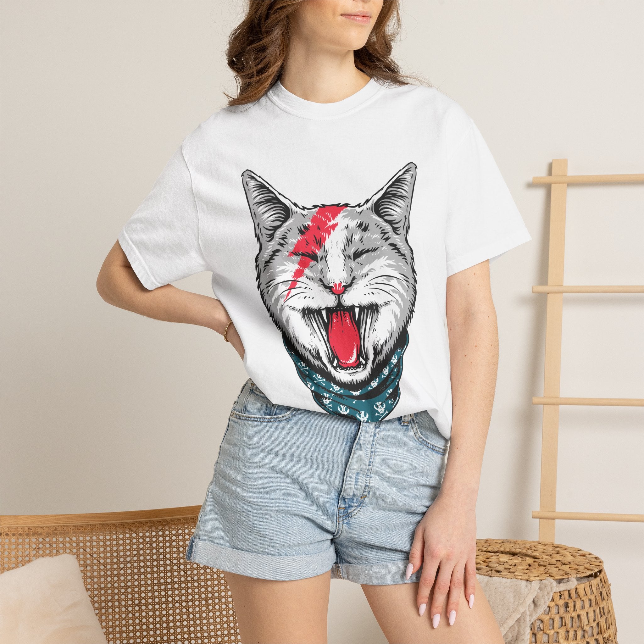 Roaring Cat with Lightning Bolt Tee | Graphic Cat T-Shirt