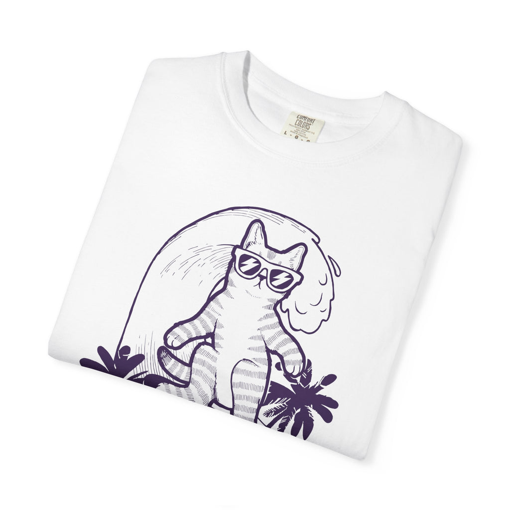 Aloha Surfing Cat T-Shirt | Tropical Palm Graphic