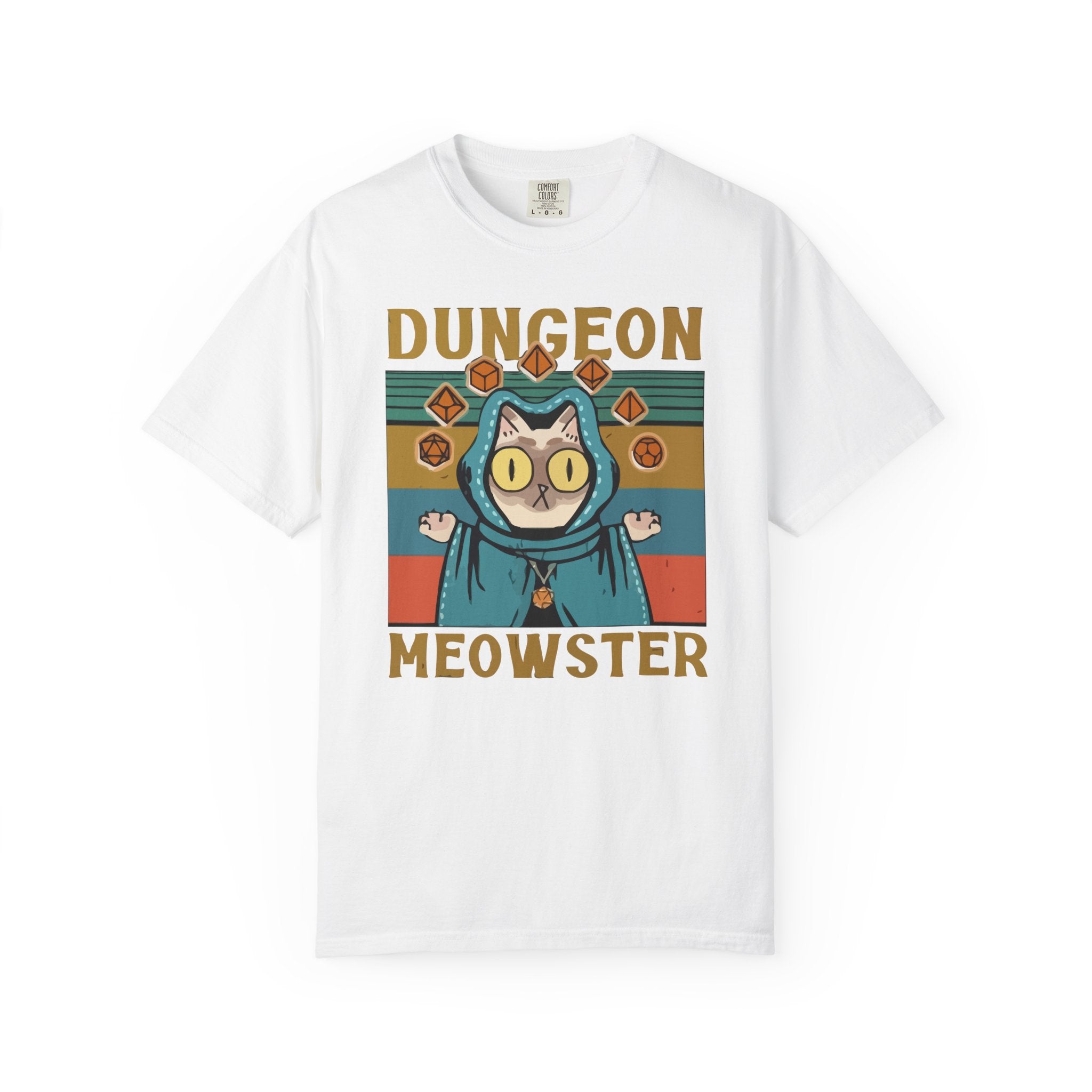 Dungeon Meowster T-Shirt | Cat Wizard RPG Design, Retro Colors