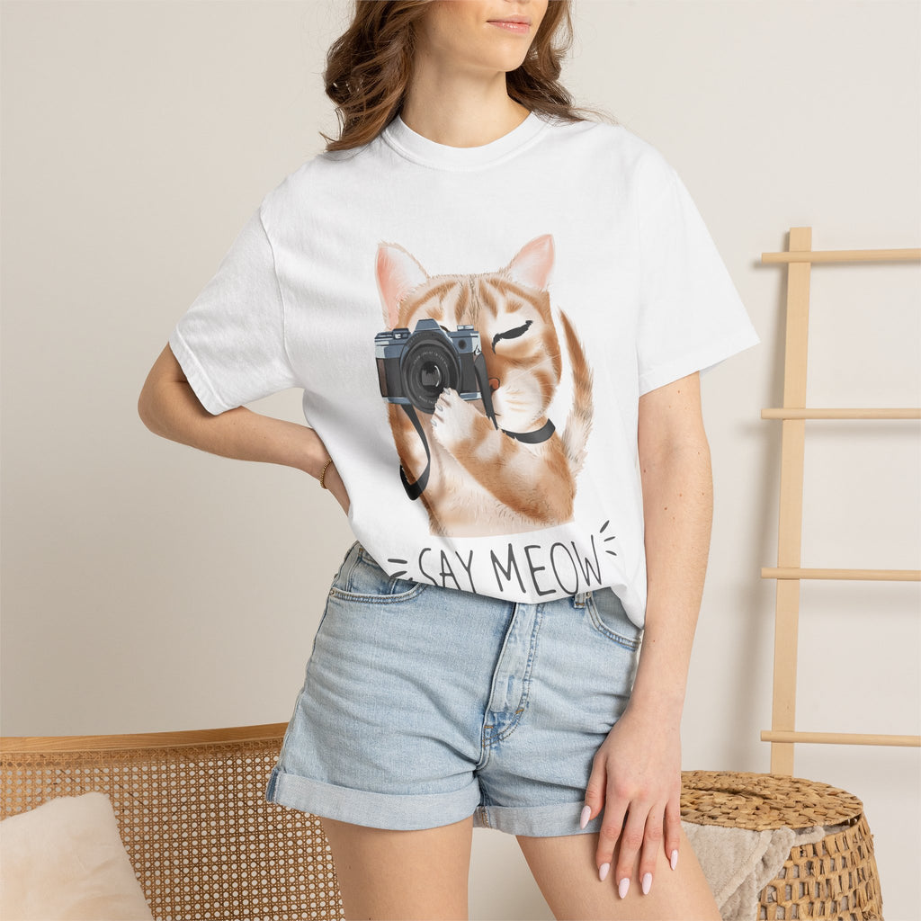 Cat Photographer Say Meow T-shirt | Cute Cat with Camera Tee