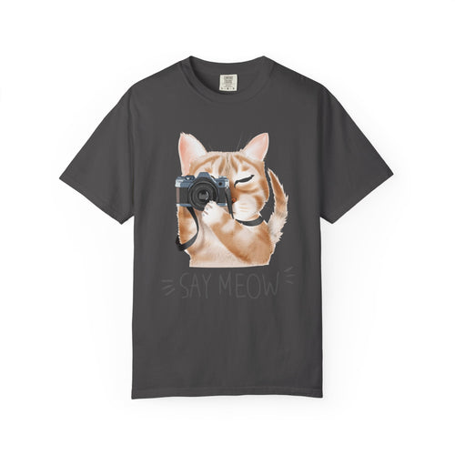 Cat Photographer Say Meow T-shirt | Cute Cat with Camera Tee