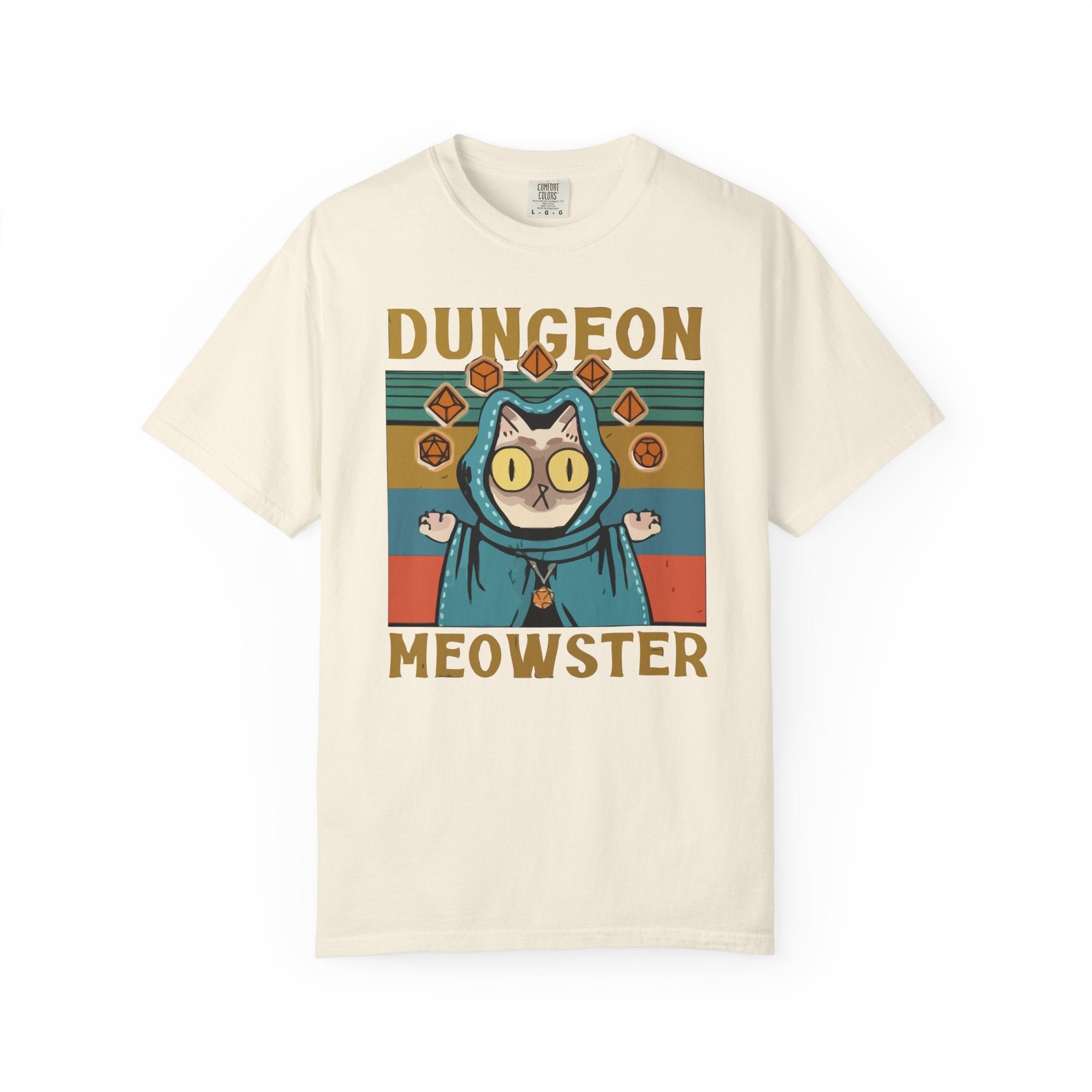 Dungeon Meowster T-Shirt | Cat Wizard RPG Design, Retro Colors