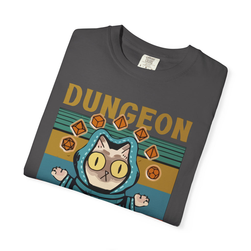 Dungeon Meowster T-Shirt | Cat Wizard RPG Design, Retro Colors