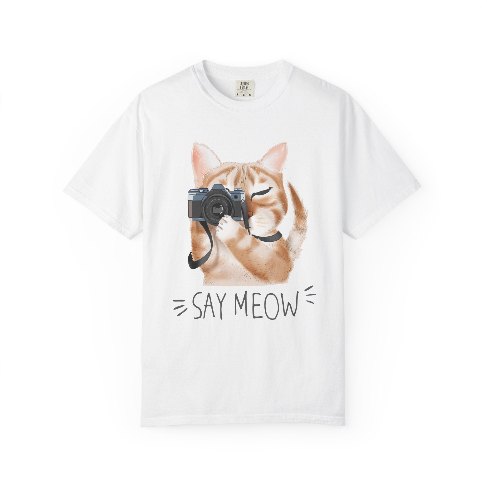 Cat Photographer Say Meow T-shirt | Cute Cat with Camera Tee