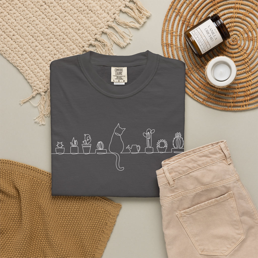 Cat Lineup T-Shirt | Minimal White Cat Silhouette Shirt