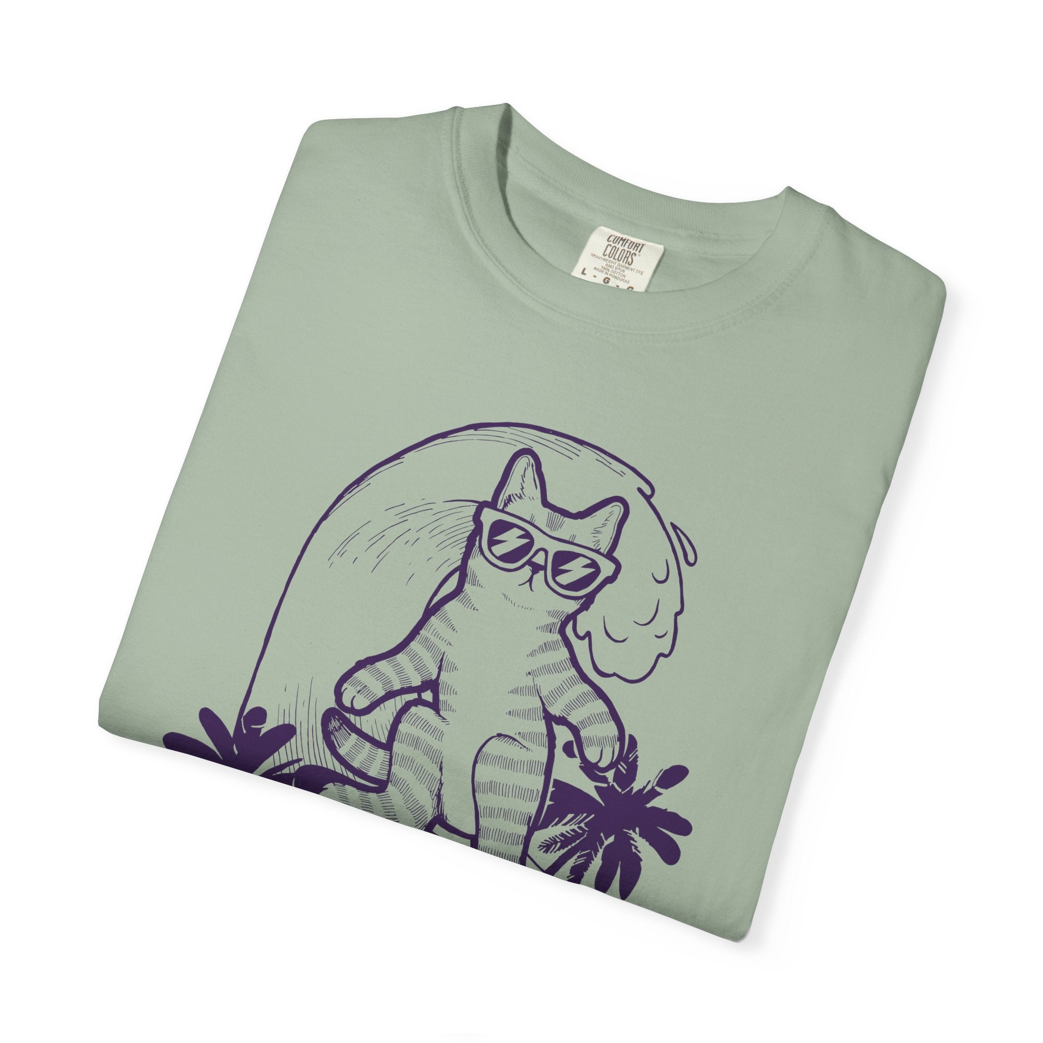 Aloha Surfing Cat T-Shirt | Tropical Palm Graphic