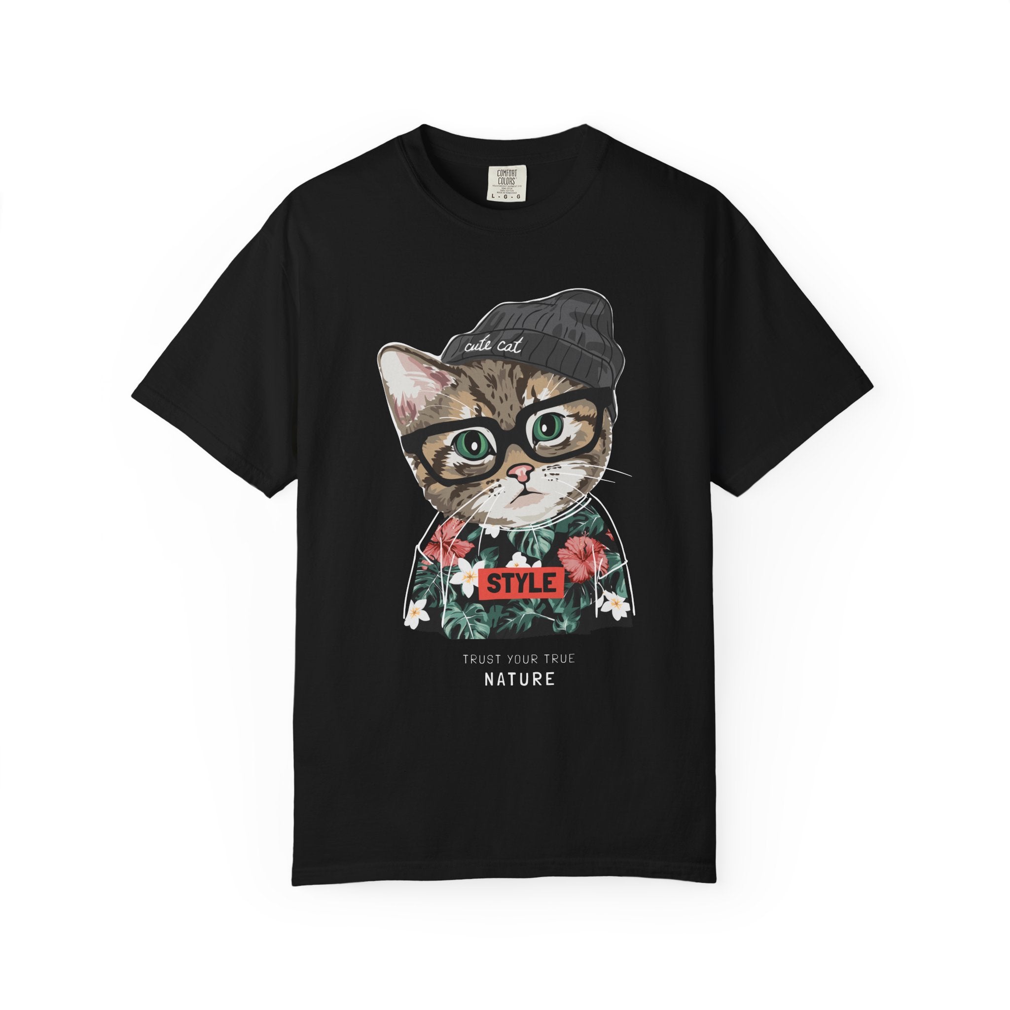 Hipster Cat with Glasses and Beanie T-Shirt | Floral 'Style' Sweater Graphic